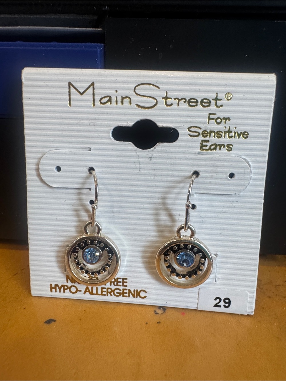Main Street for sensitive ears Silver-Tone Blue Crystal Drop Earrings new‎